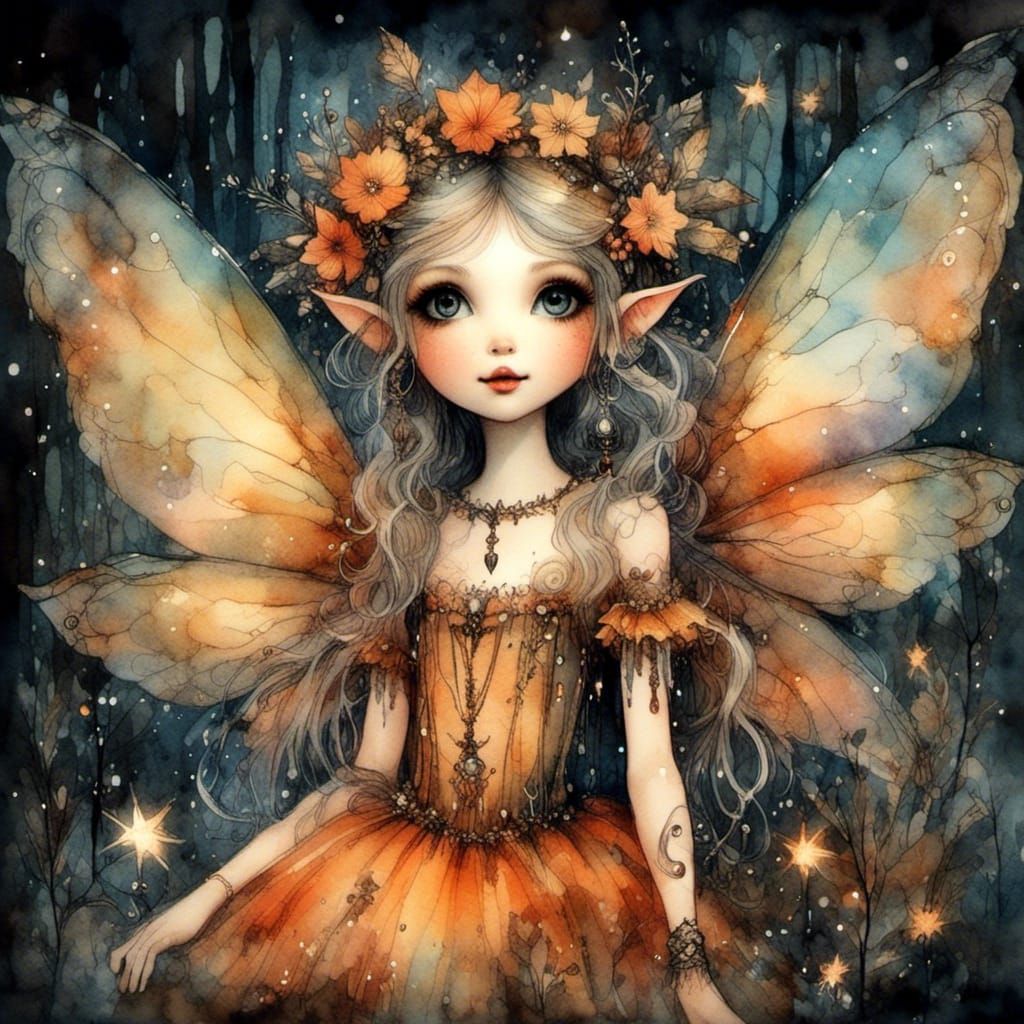 Whimsical Halloween Fairy in Watercolor Style