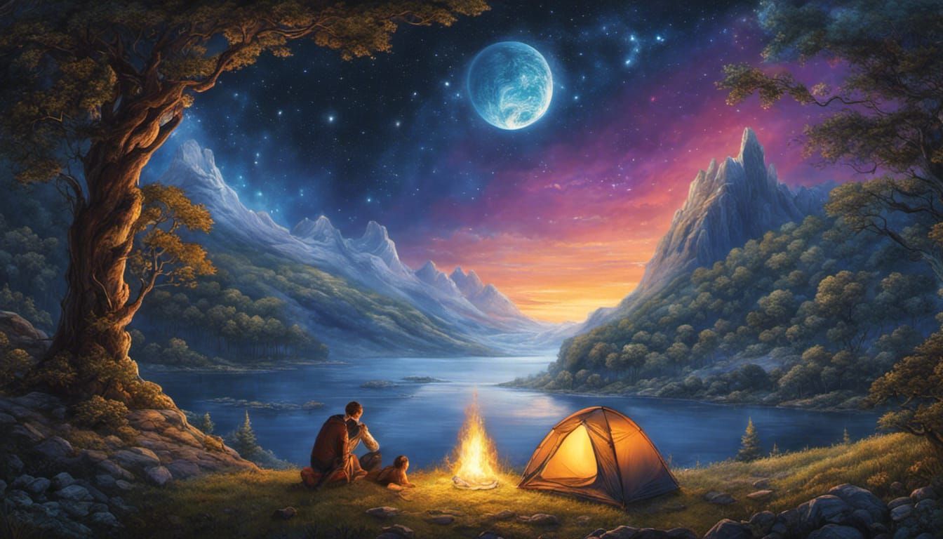 Camping in a tent under the stars by artist, Josephine Wall ...