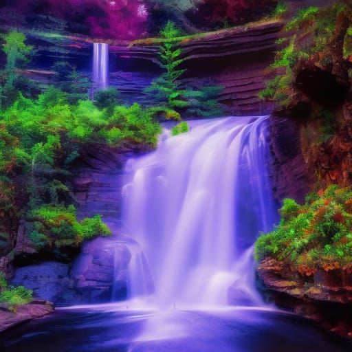 Epic Waterfall: Holographic Cosmic Astral Illustration