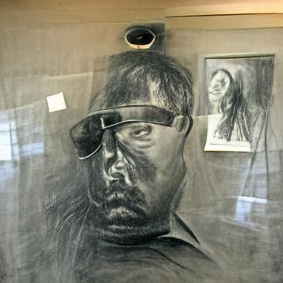 Self portrait by a blind artist charcoal