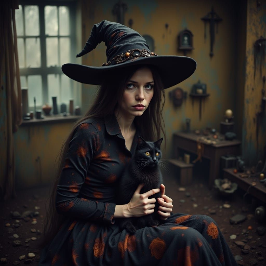 At school. School uniform. Witches and wizards and black kitten. Beautiful young teenager girl light haired witch intricate details. <lora:N...