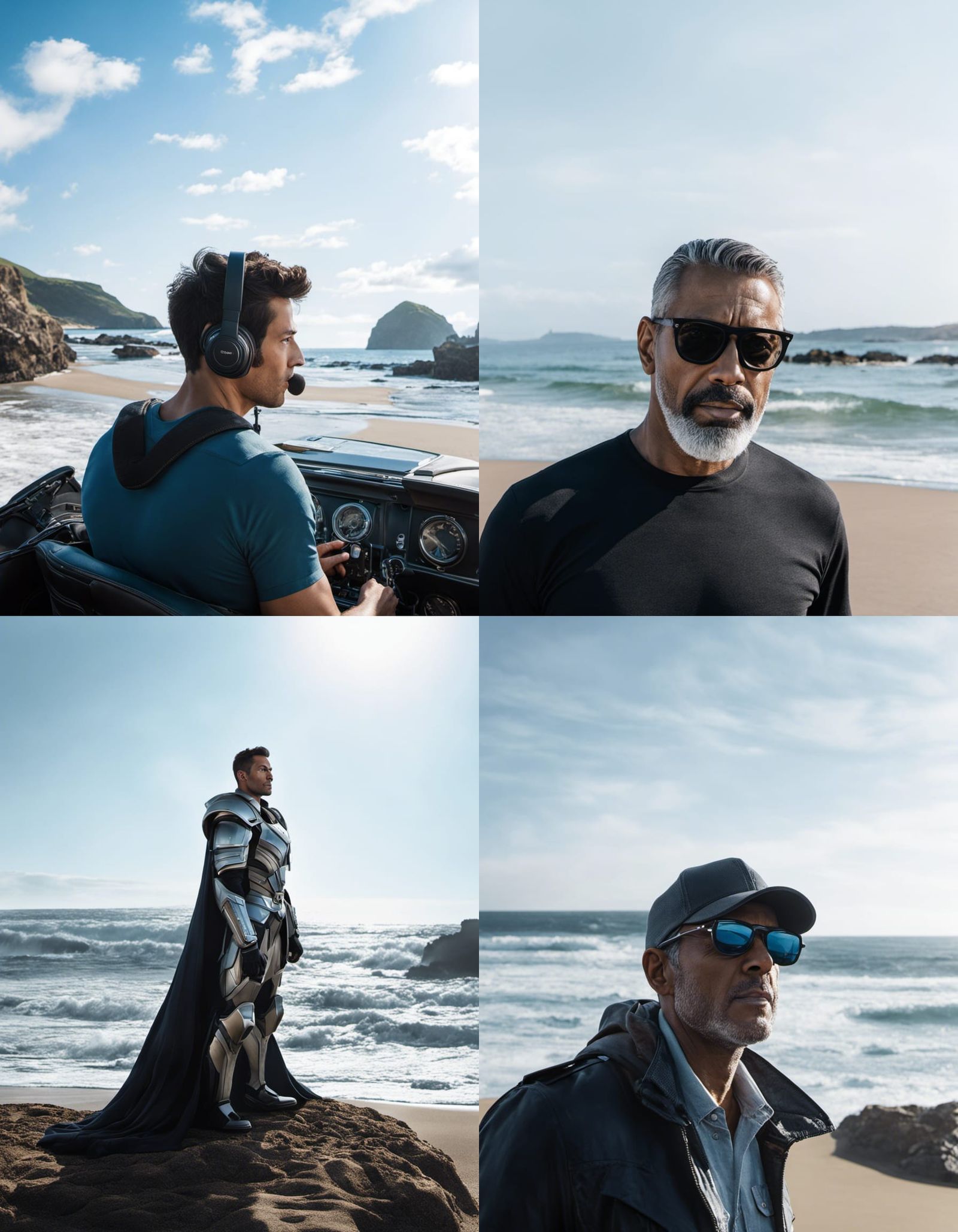 Portrait of man on a beach transforming into Optimus Prime, ...