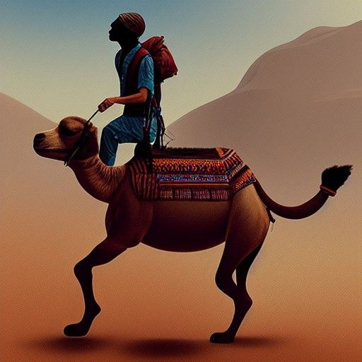 dog riding a camel