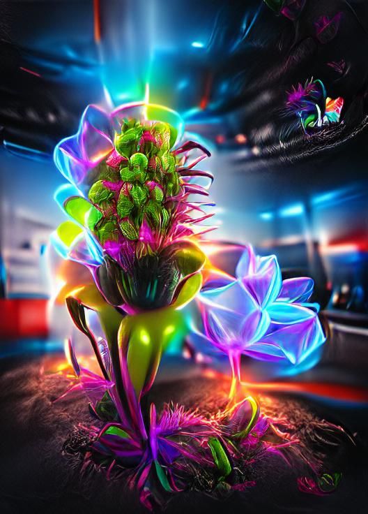 Colorful alien flower 8K 3D 8k resolution glowing neon volum...