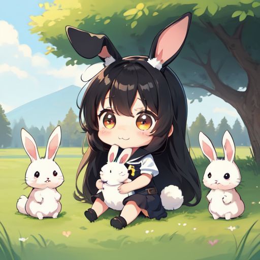 Cute Moon and rabbits