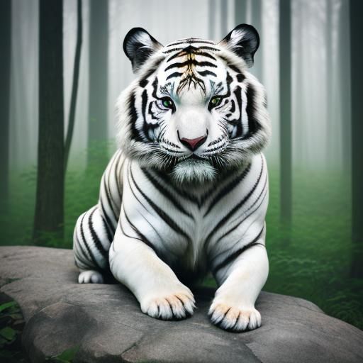 Surreal White Tiger in Misty Forest