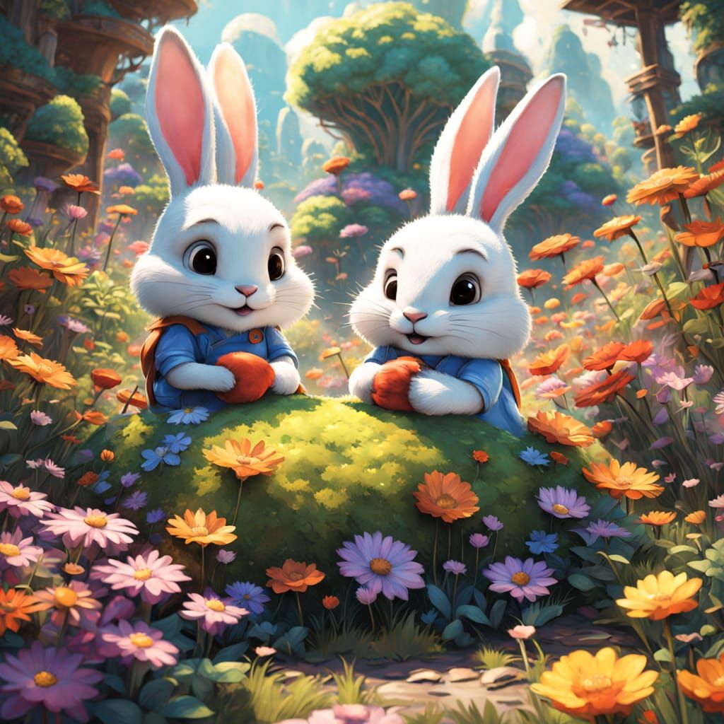 Two bunnies in love, in cartoon style  by @darkernights