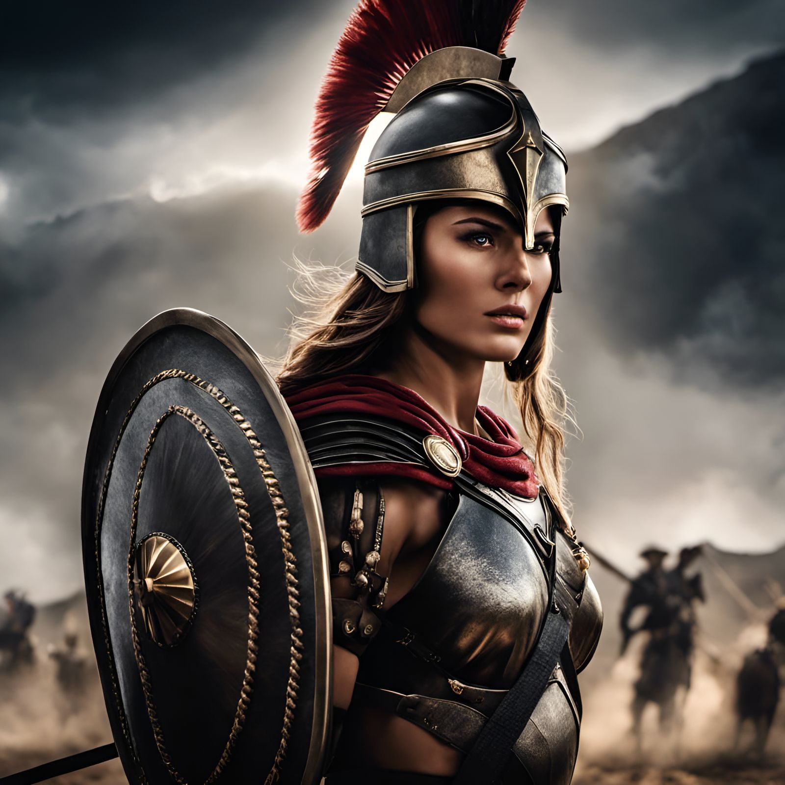 Full body of Spartan Female Warrior, ready for battle, witho...