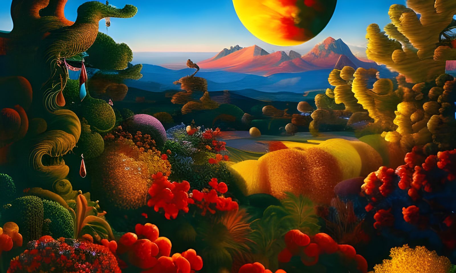 Man with Baroque Spyglass in Psychedelic Gardens