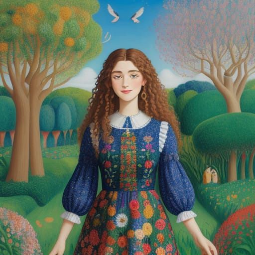 Vibrant Portrait in Whimsical Artistic Style