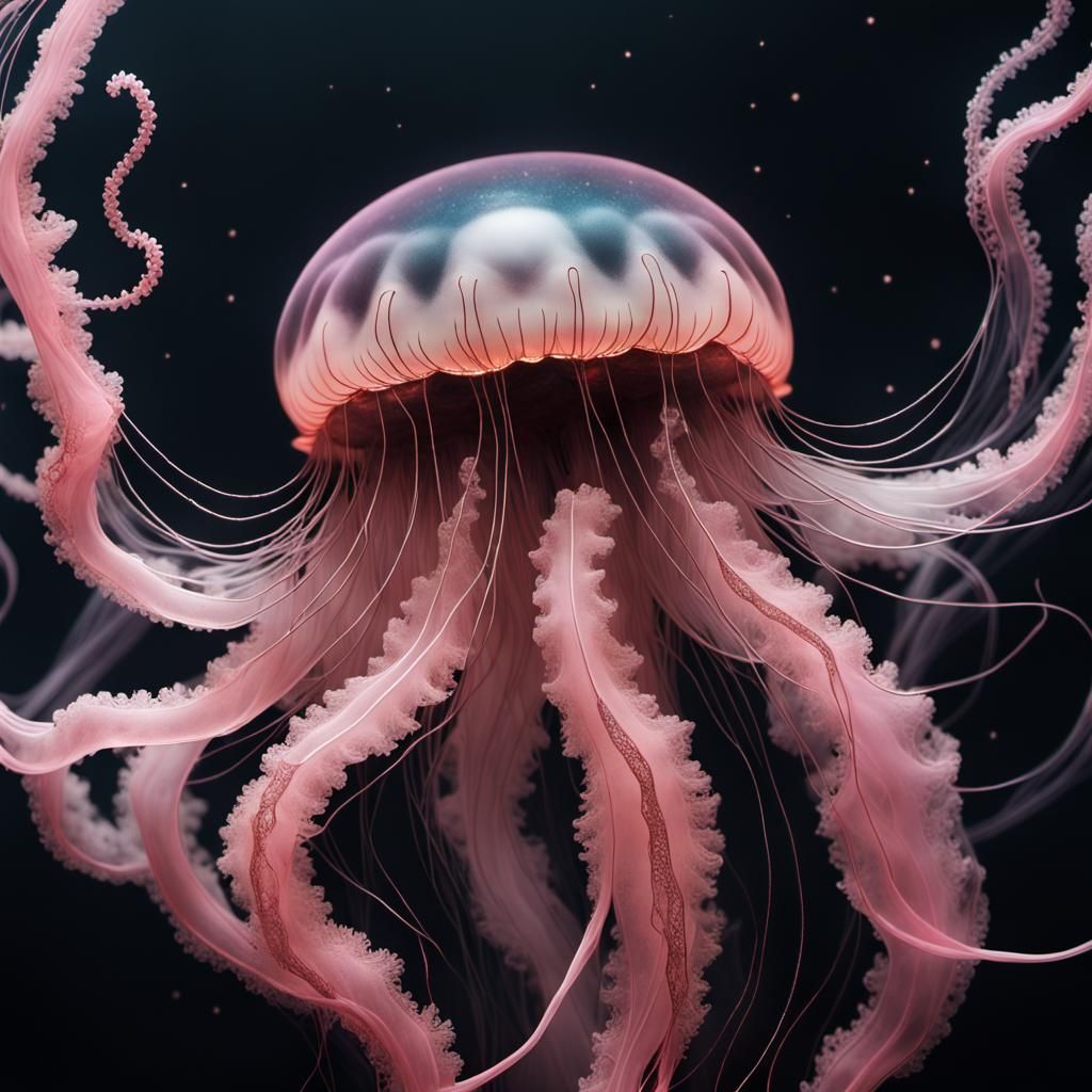 Ghostly Jellyfish Portrait with Gold Filigree