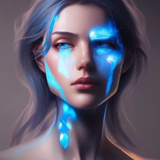 Icy Blue Fire Portrait in Artgerm Style
