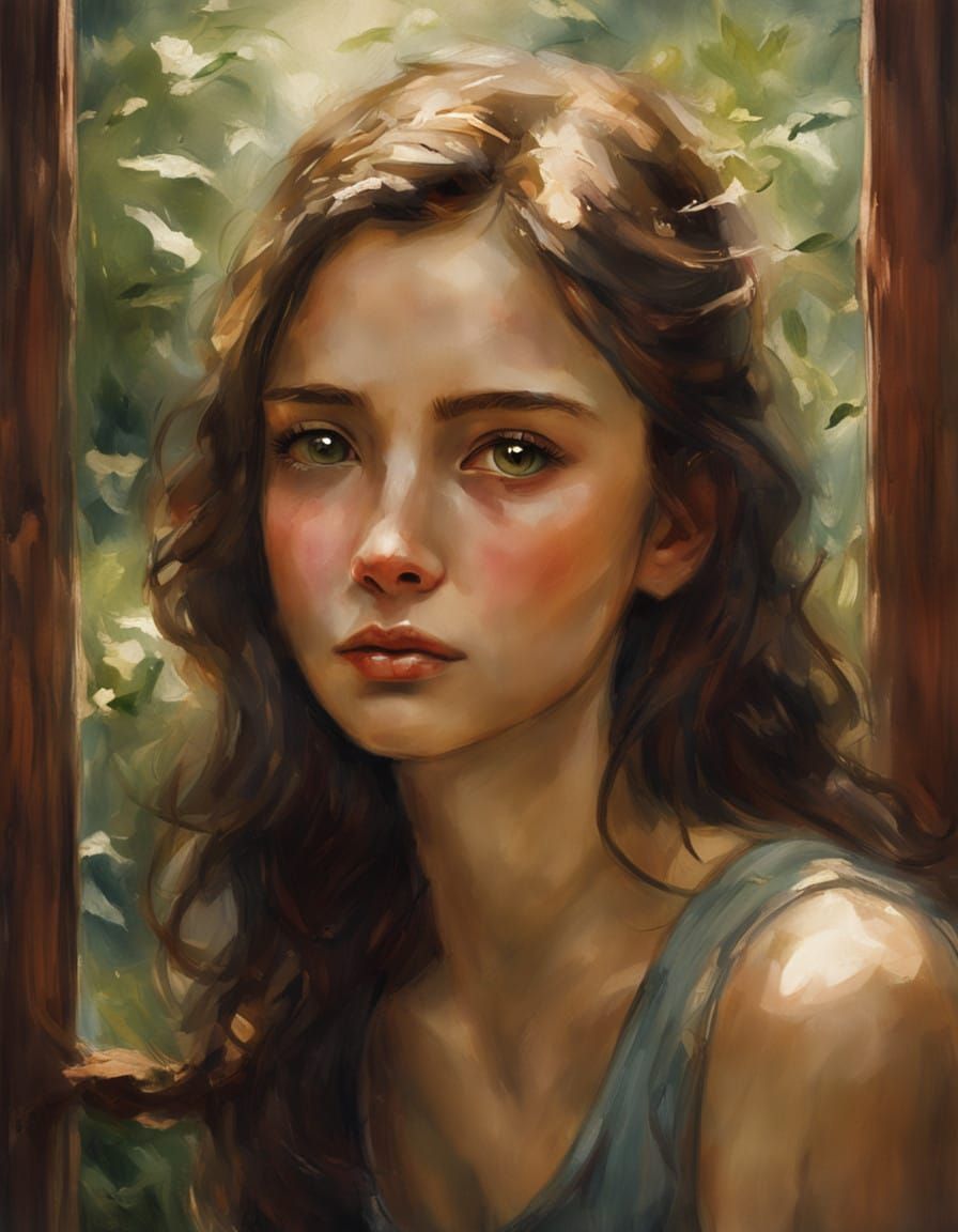 A close-up of a person’s face, softly illuminated by natural light filtering through a window. Their ...  by @CavDad 