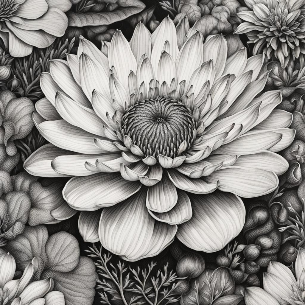 Detailed Botanical Ink Drawing on Canvas