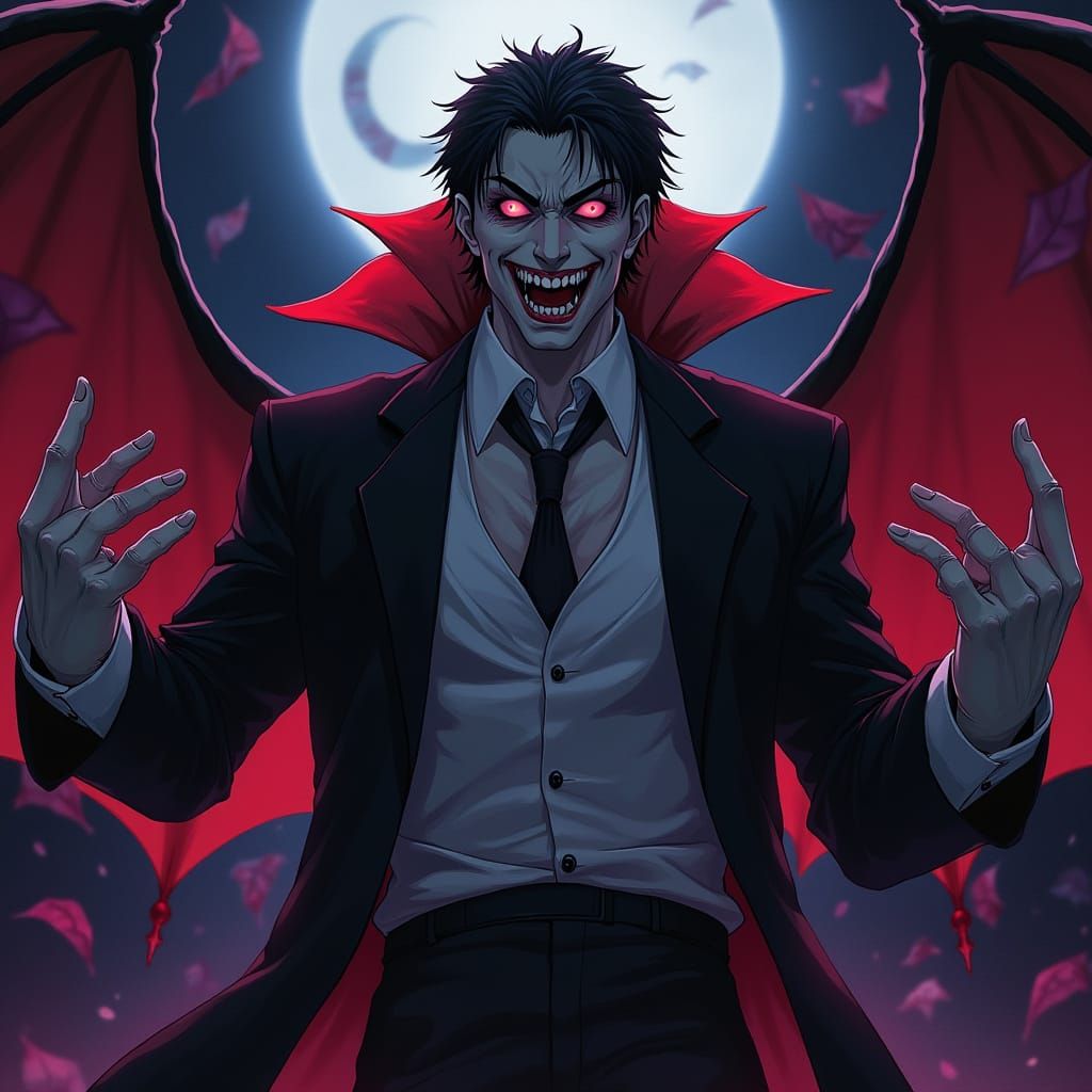 Dracula in a Dark Anime Horror Manga Scene