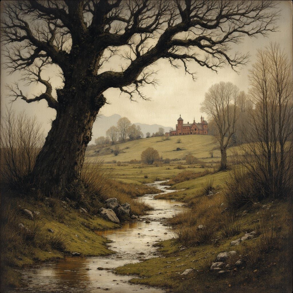 Surreal Rainy Overgrown Landscape