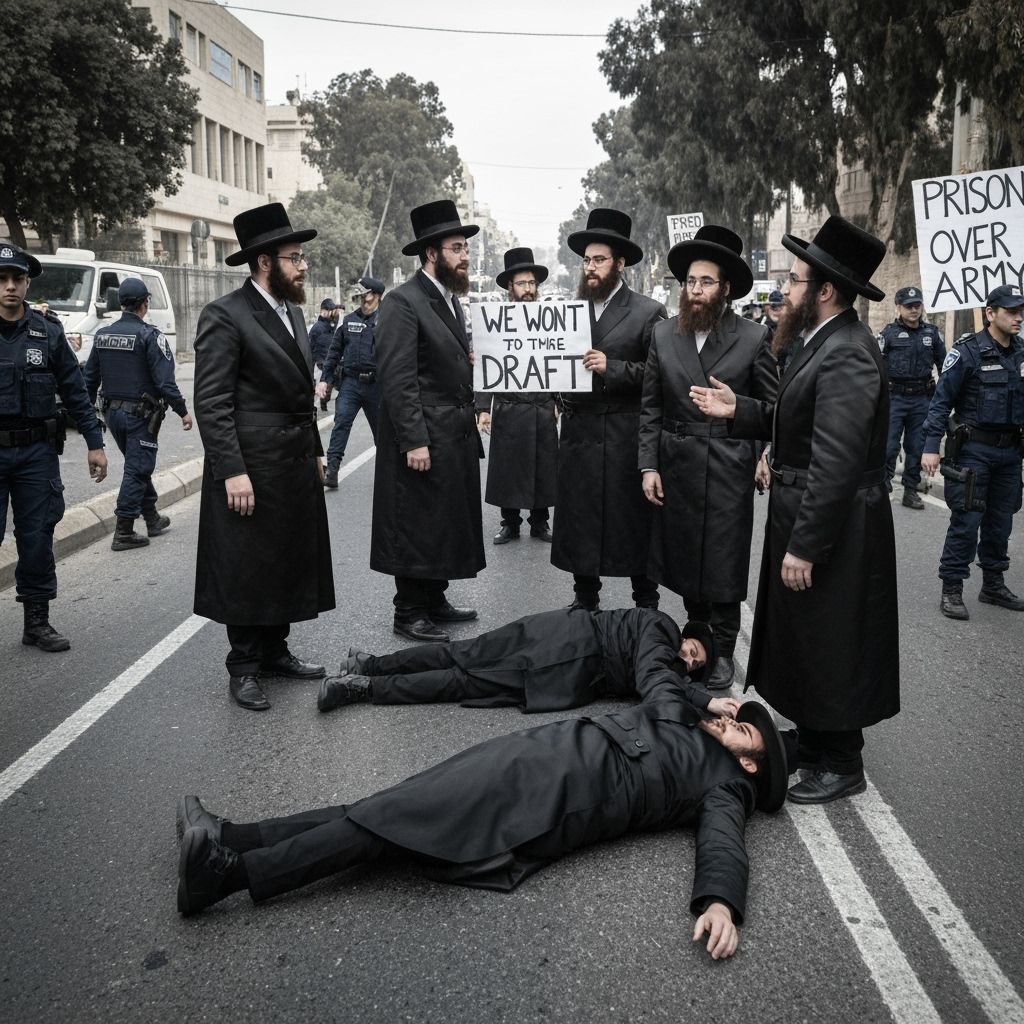 Ultra-Orthodox Protest Against Army Draft, Gritty Photograph...