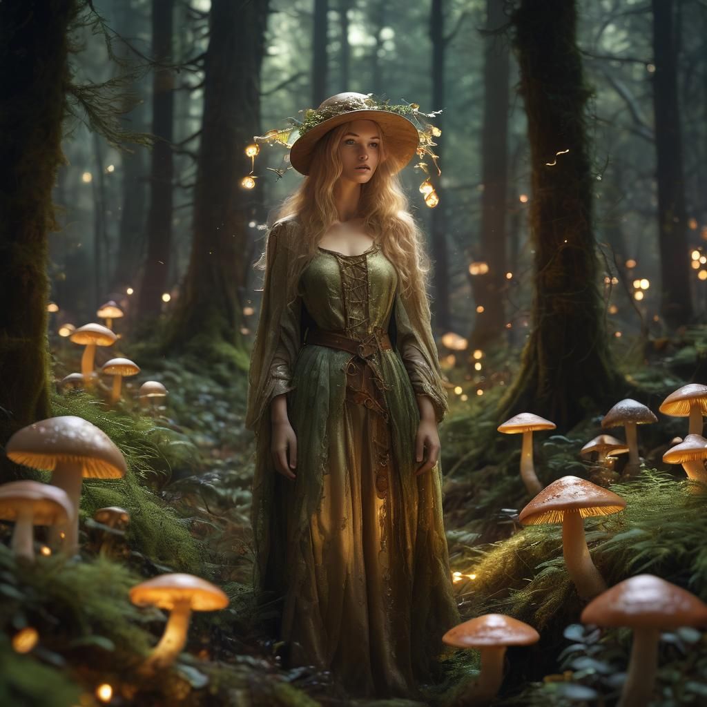 Magical Woman in Mystical Forest: Fantasy Art