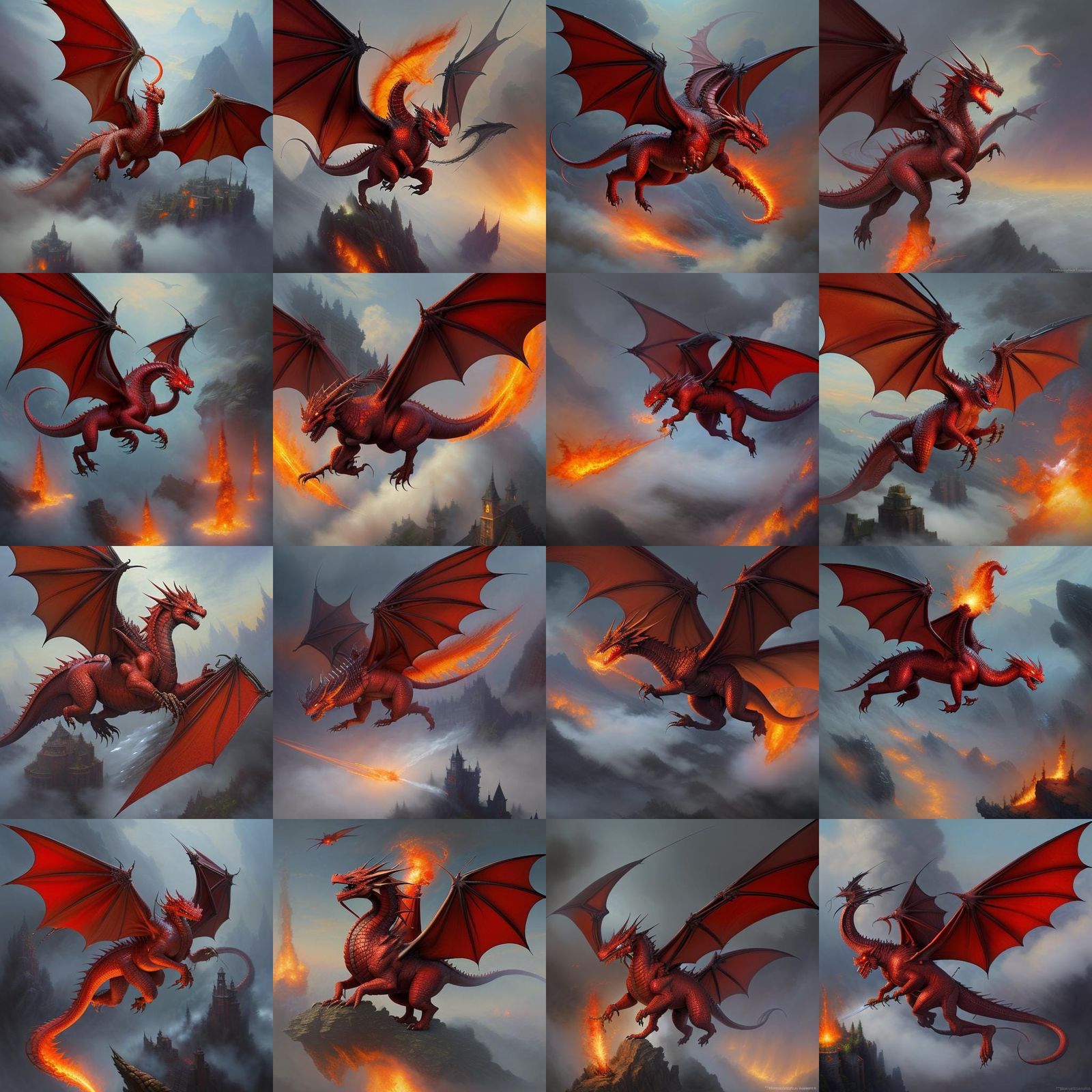 Red Dragon, flying, breathing fire, aiming to kill