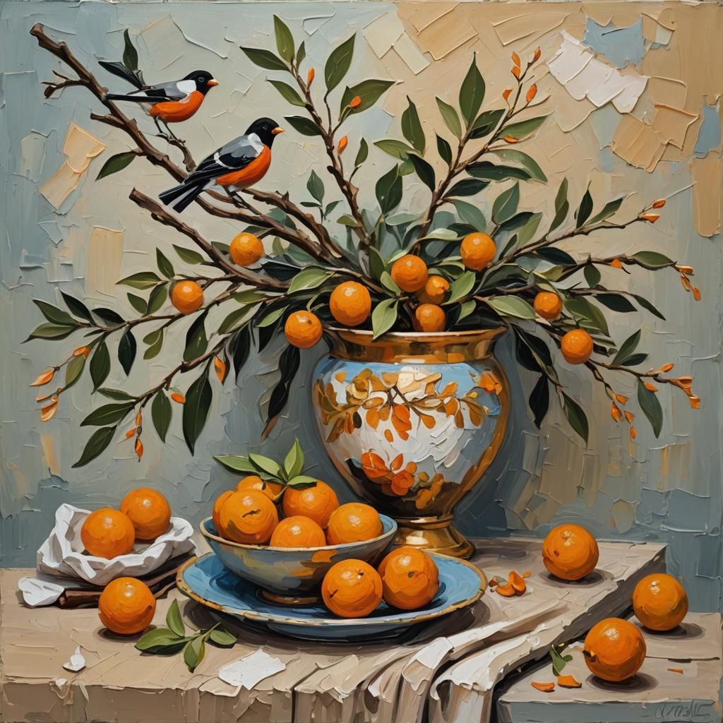 Bullfinches and oranges 1