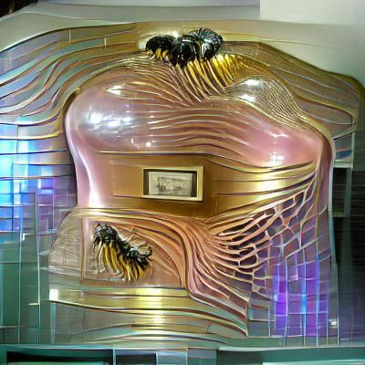 A beehive formed in its exposed ribcage