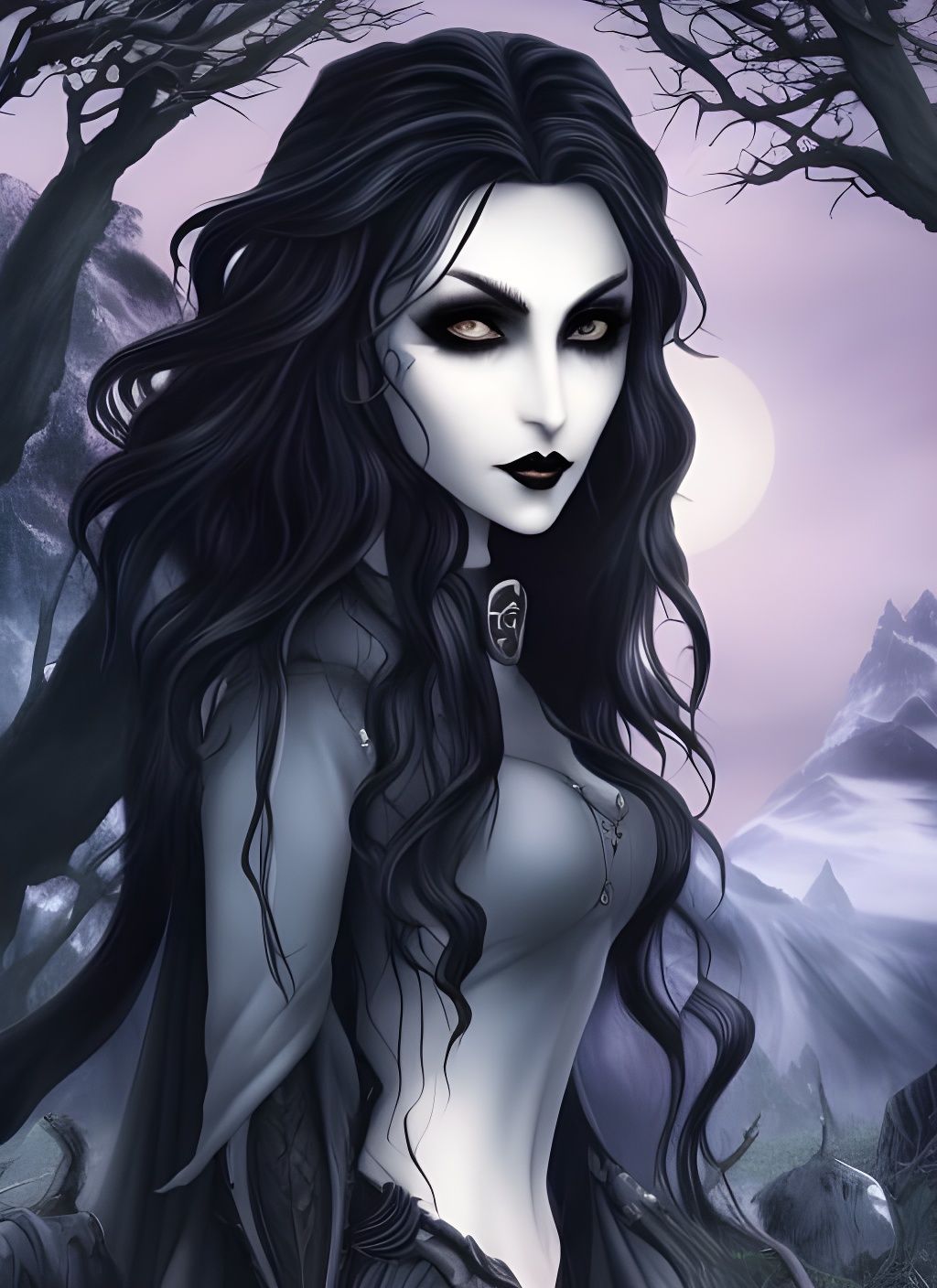 Pretty Black-Haired Goth Lady - AI Generated Artwork - NightCafe