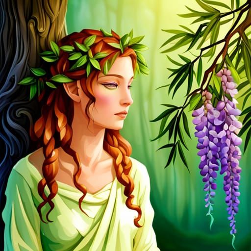 A dryad from a wisteria tree, weeping willow