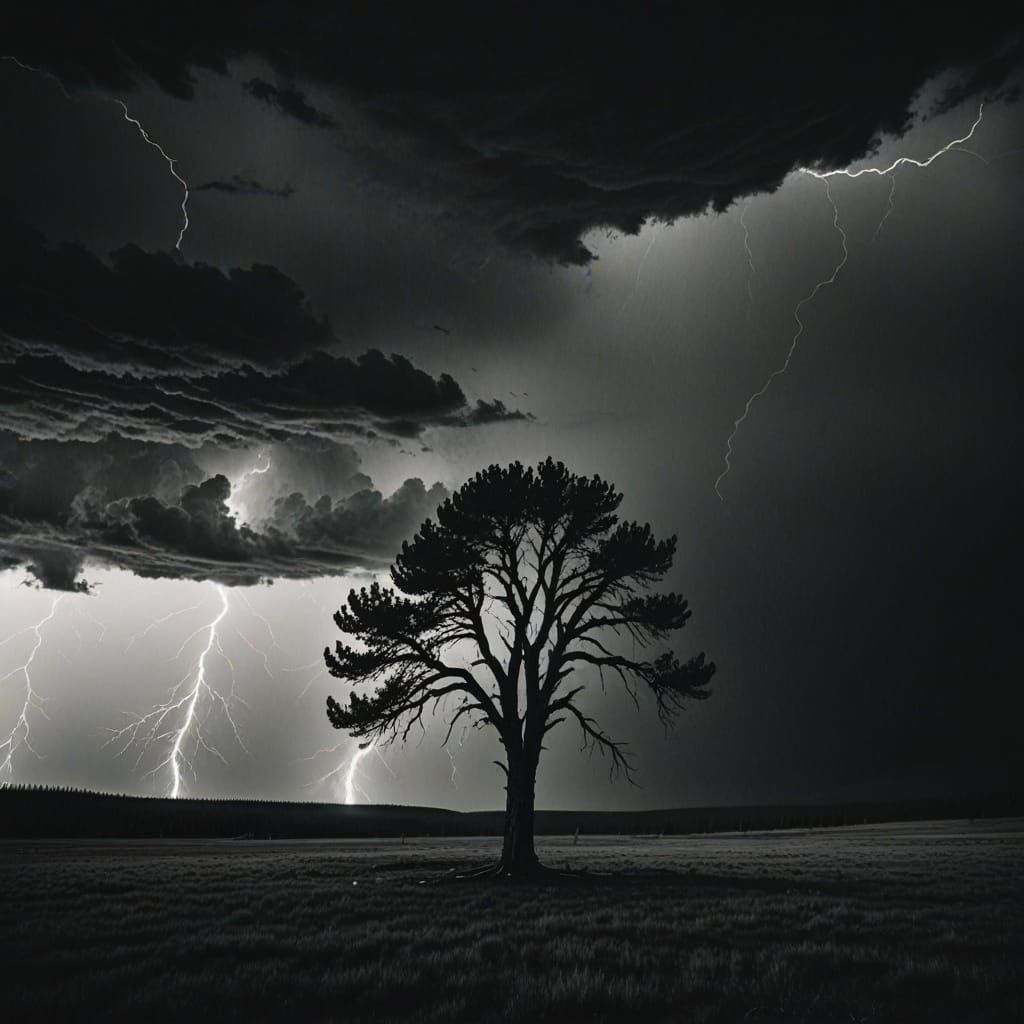 Moody film style, Yellowstone Park during a thunderstorm, Ansel Adams style  by @A Secret McDaniel