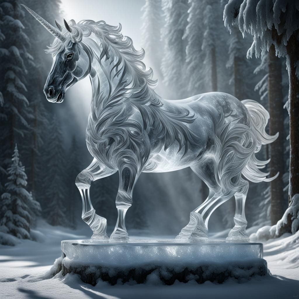 Magical Unicorn Ice Sculpture AI Generated Artwork NightCafe Creator