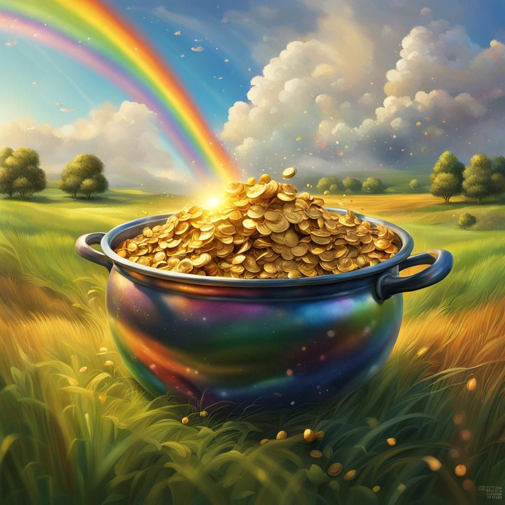 Pot of Gold at Rainbow's End: Hyperrealistic Splash Art