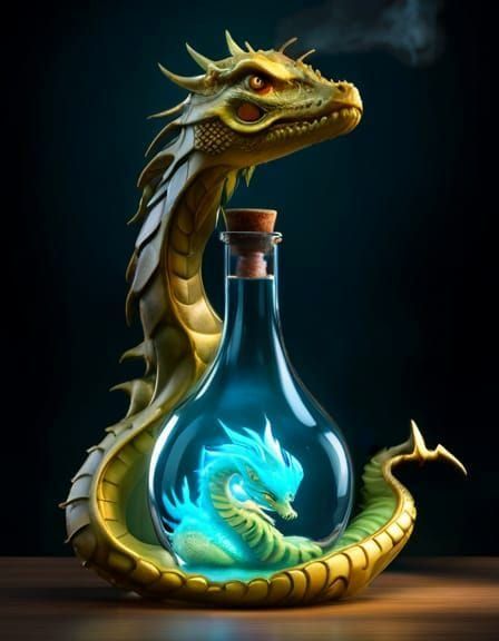 glowing dragon in a bottle - AI Generated Artwork - NightCafe Creator