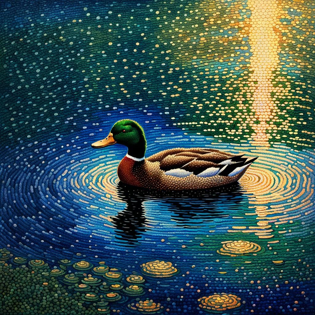 pointillism style a duck in a lake   by @Patsy 