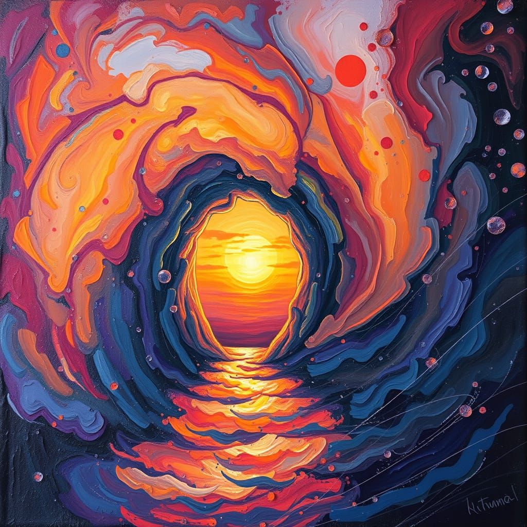 Swirling portal into another dimension, Sunset, impressionistic magical ethereal 