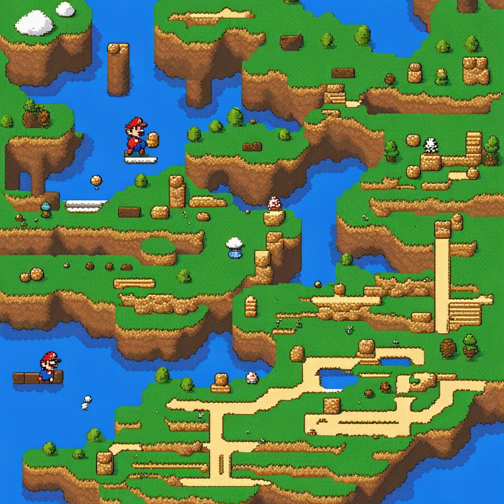 Pixel map of super mario world - AI Generated Artwork - NightCafe Creator