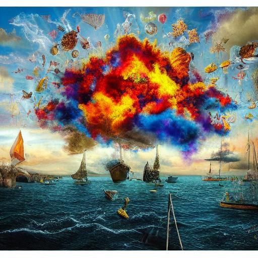 Surreal Chemistry Lab Ablaze with Magic