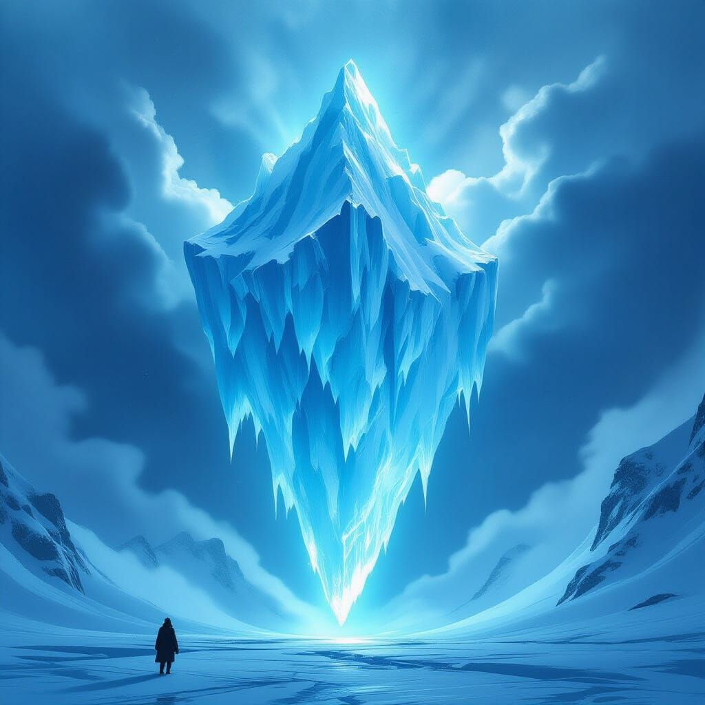 Inverted Ice Mountain Radiating Blue Light