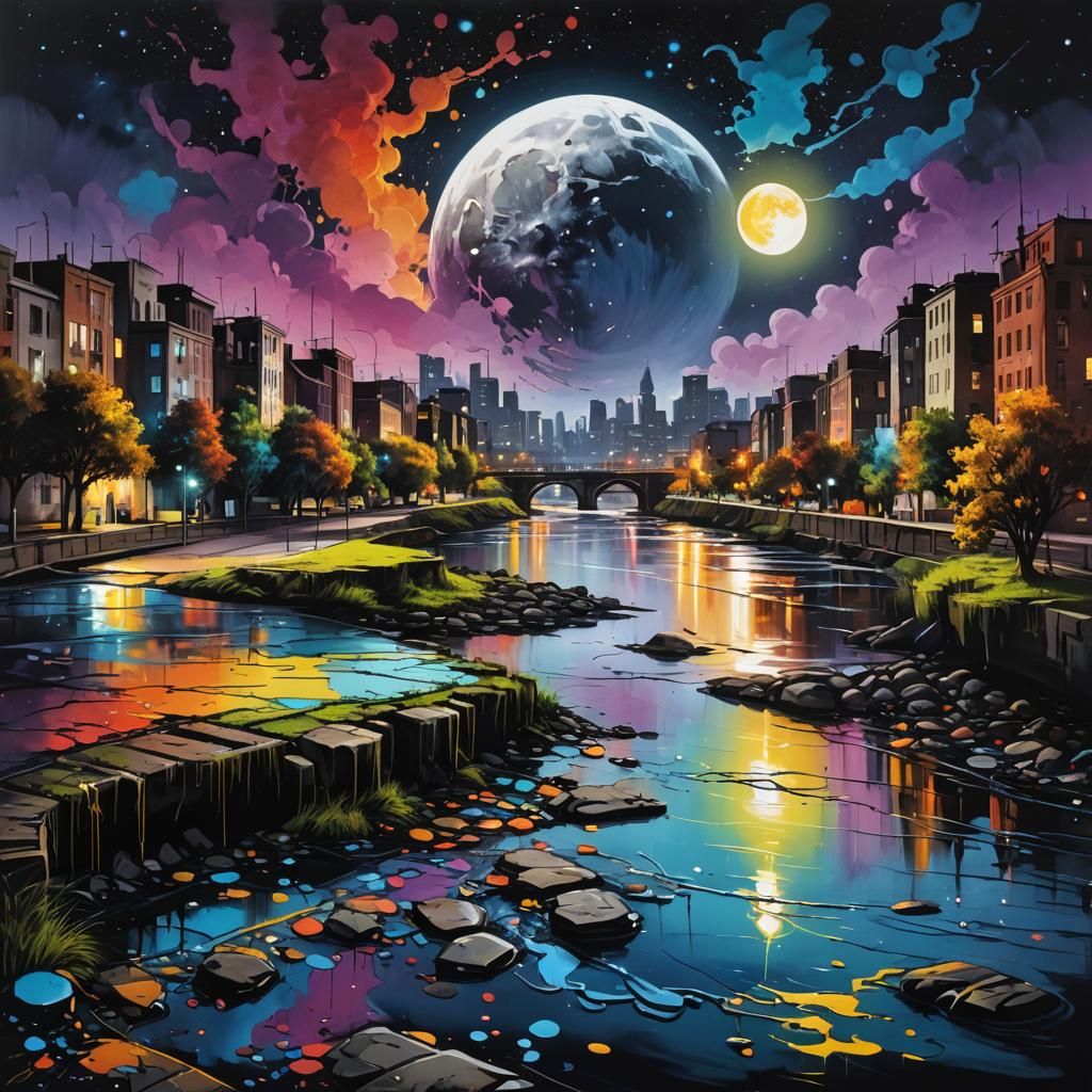 Urban River at Night  by @medragon