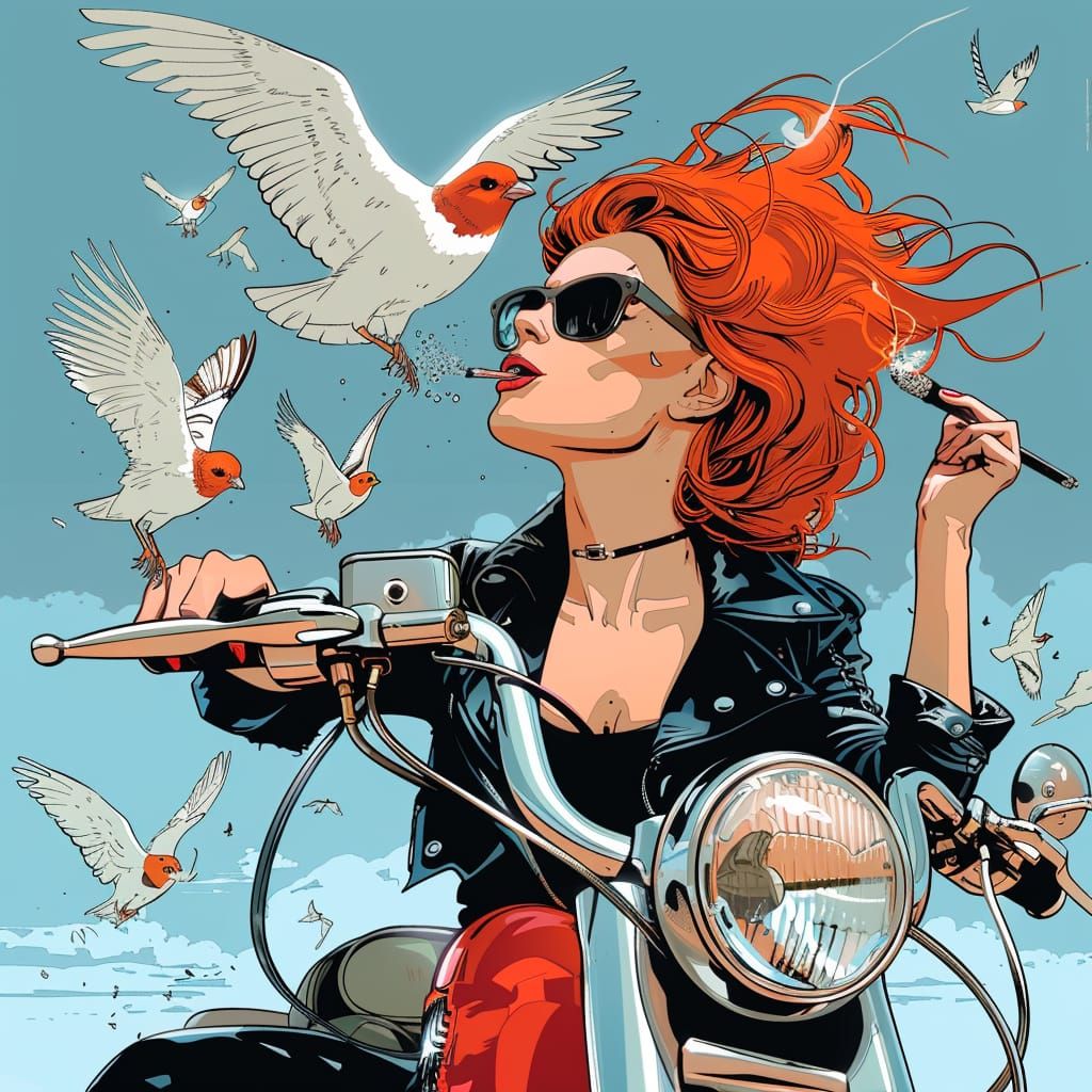 Feeding birds on motorcycle