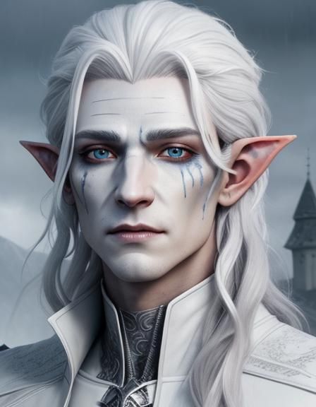 Fantasy portrait of an ash-grey skinned elf, masculine, androgynous ...