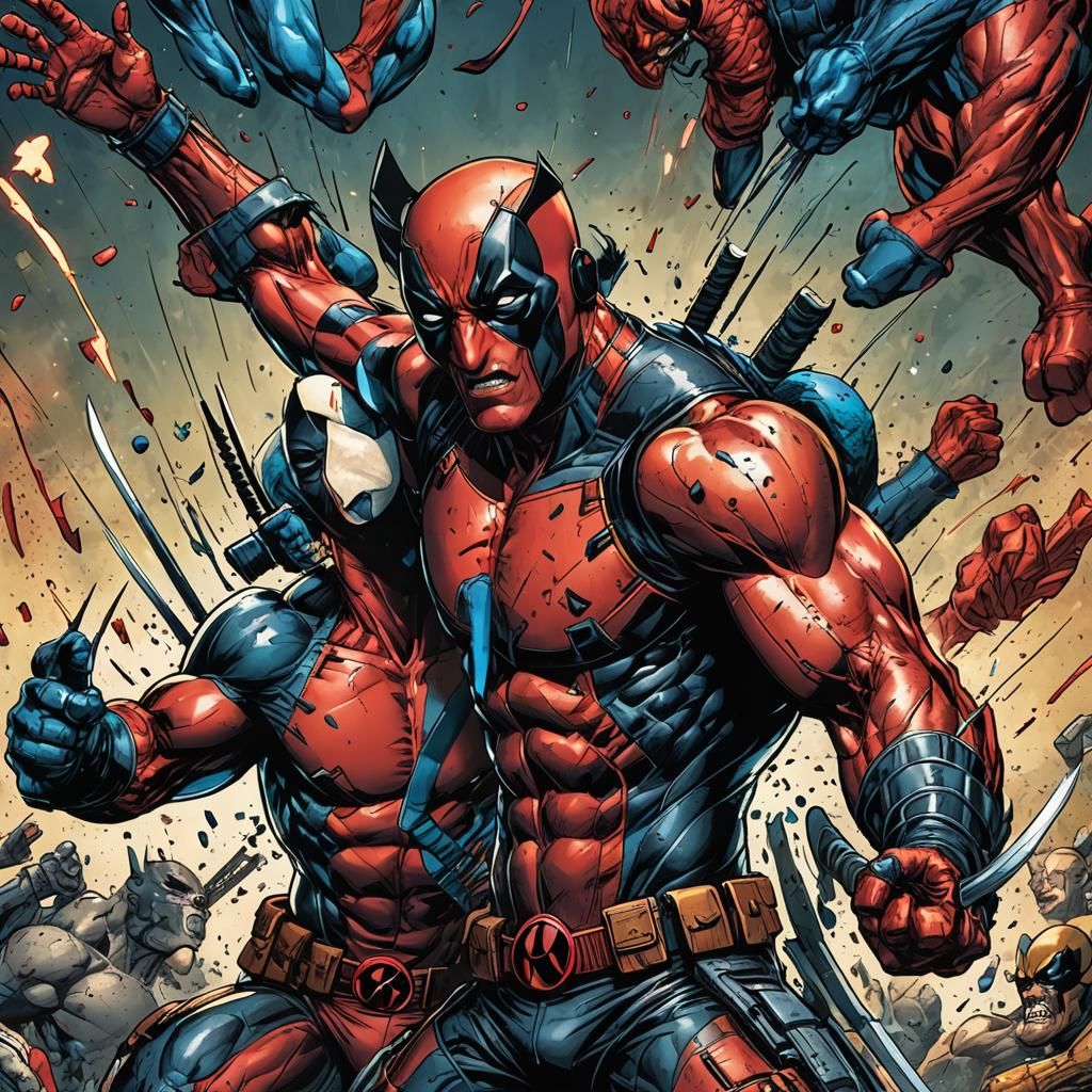 DEADPOOL AND WOLVERINE WITH VEINS POPPING OUT