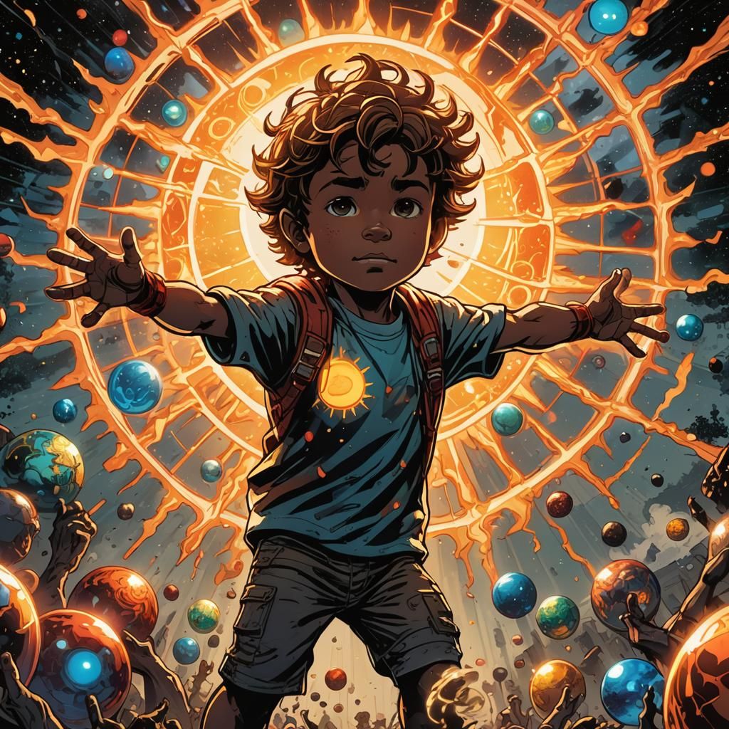 Radiant Child Merges with Sun: Comic Book Style