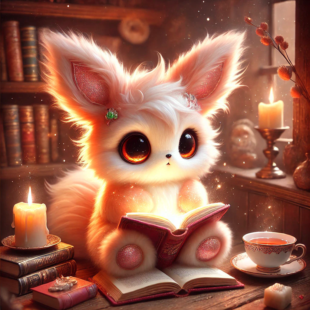 A magical image of an adorable creature enjoying a good book...