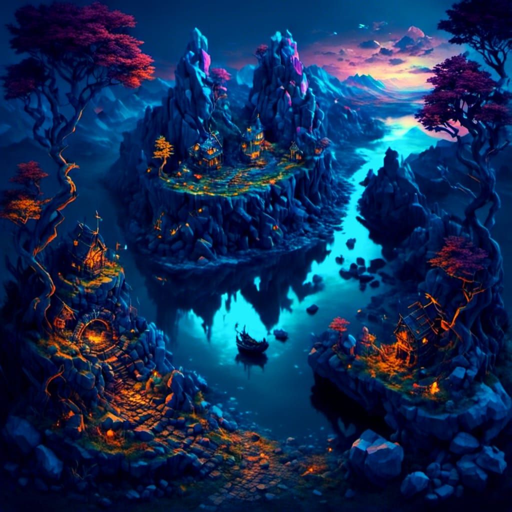  <lora:Isometric View:1.3>  beautiful lake with mountain