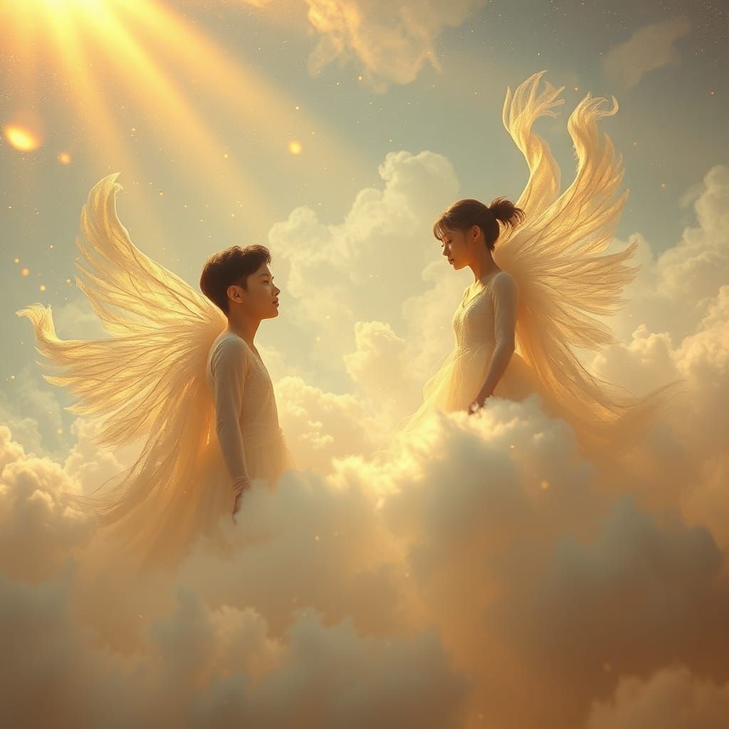 Ethereal Beings in Dreamlike Expanse: A Surreal Encounter