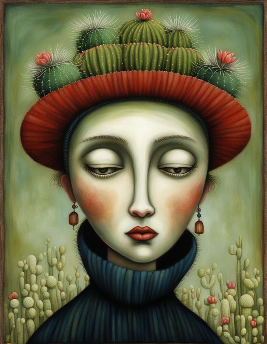 Woman With Cactus Hat