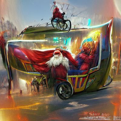 Santa rides a rickshaw trending on Artstation Marvel Comics concept art sunshine rays