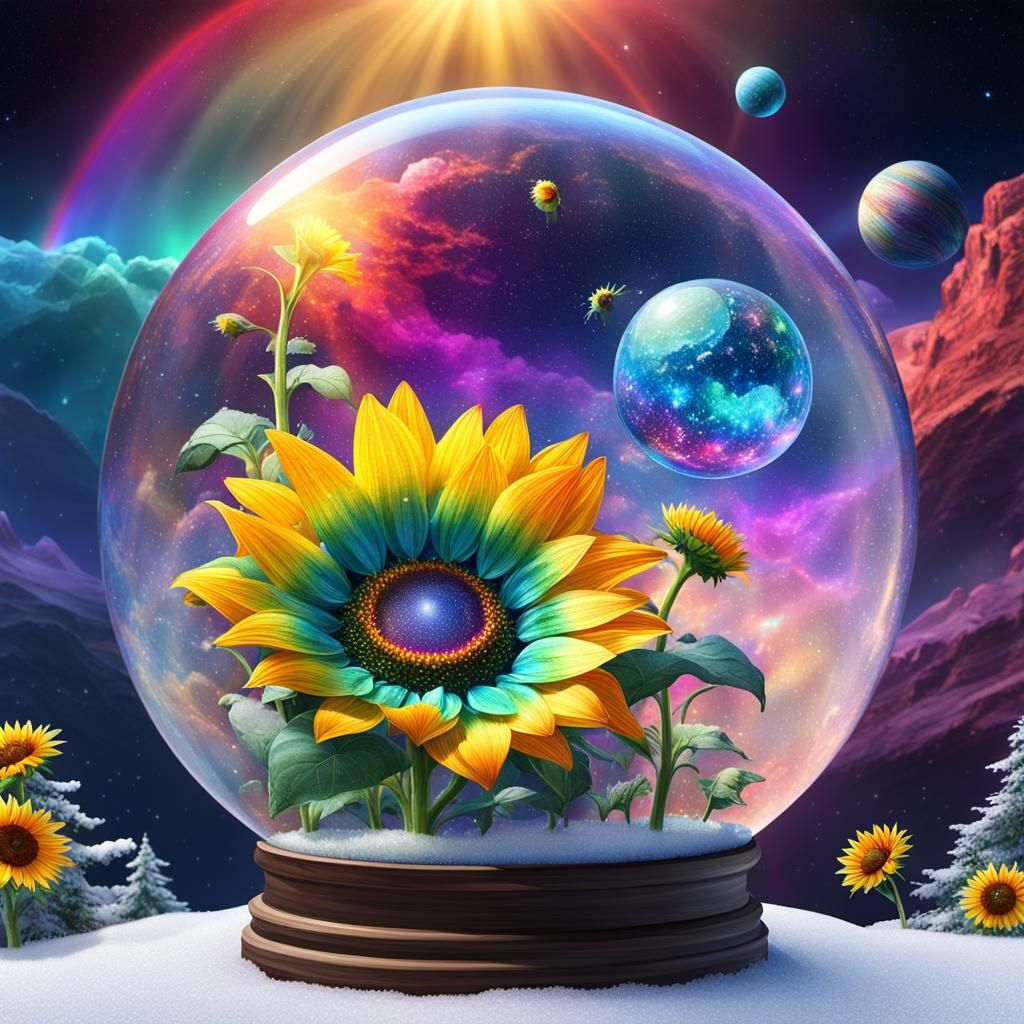 Rainbow Sunflower Snow Globe Planet