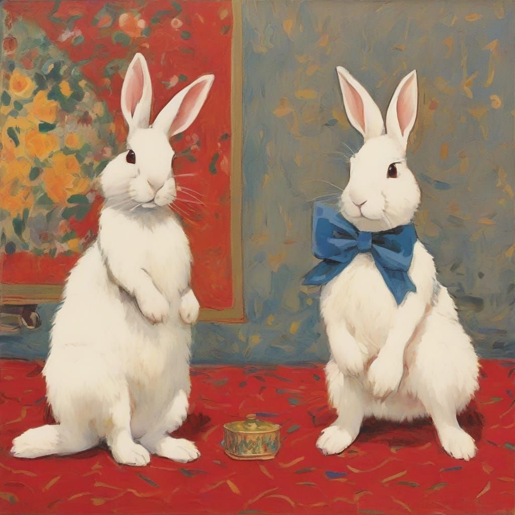 Regal Rabbit Struts Down Luxurious Red Carpet - AI Art