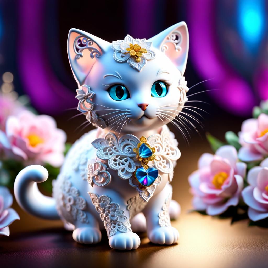 Lace Kitten Wedding: Photorealistic 8K Concept Art