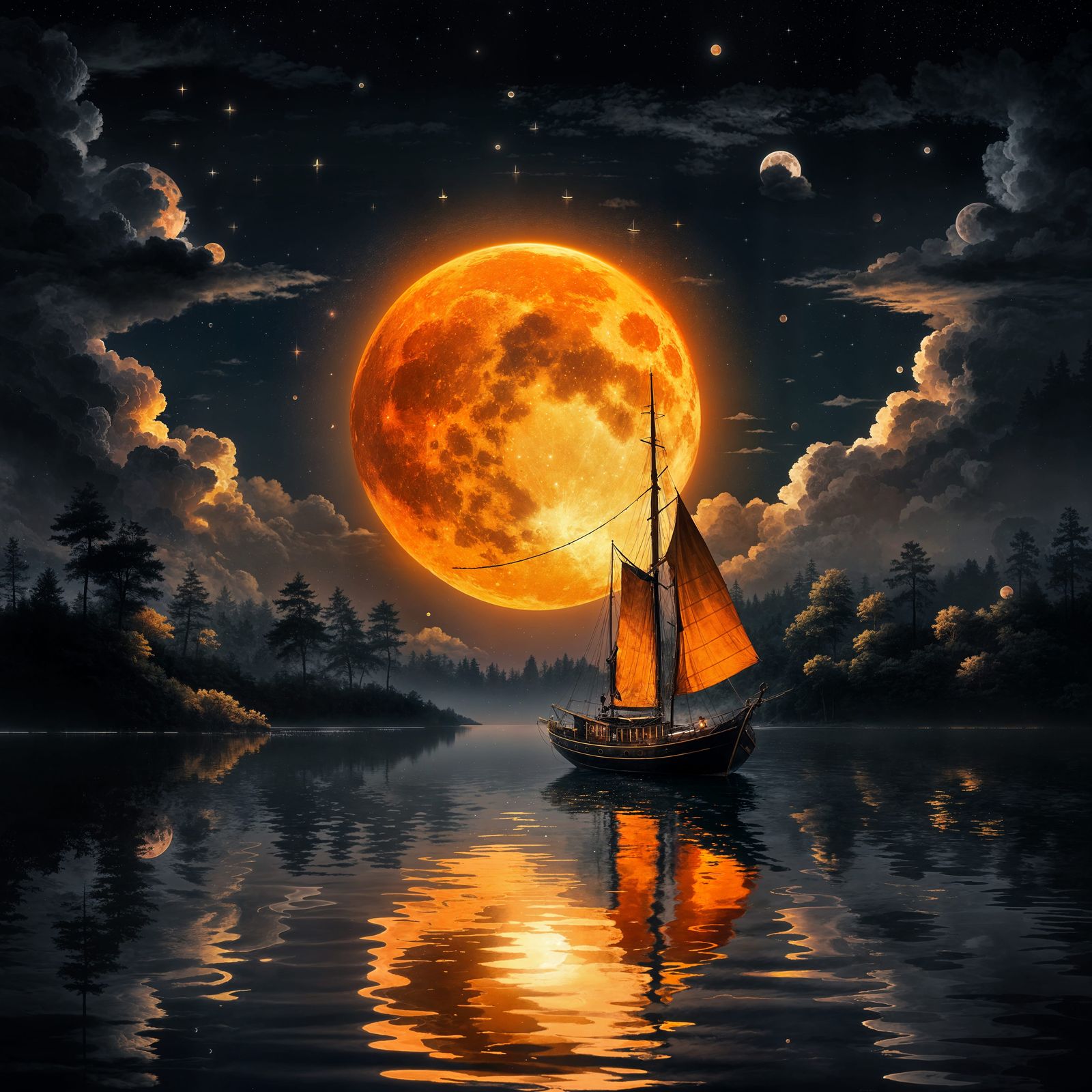 Night landscape in black and orange tones.   by @KarenK